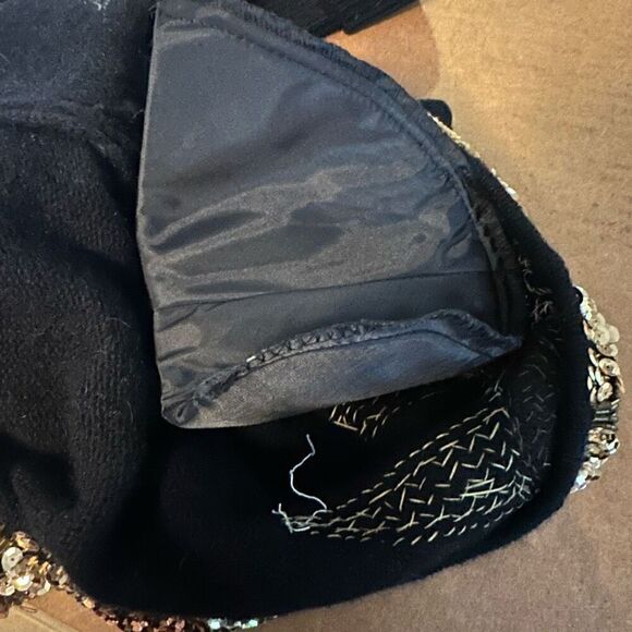 Vtg Semplice Lambs Wool Angora Rabbit Hair Black Sequin Deep V Back Sweater L - Picture 10 of 13